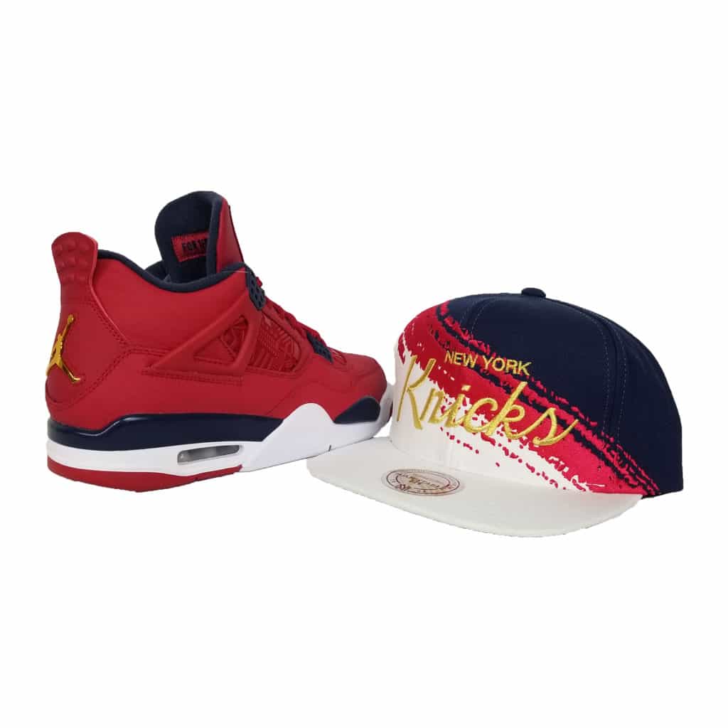 Matching Mitchell & Ness New York Knicks Snapback Hat For Jordan 4 FIBA