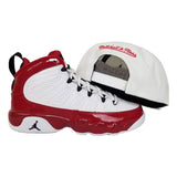 Matching Mitchell & Ness White Chicago Bulls Snapback Hat For Jordan 9 Gym Red