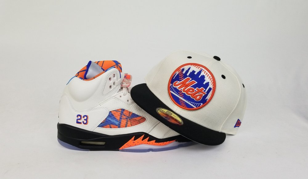 Matching New Era 59Fifty fitted New York Mets Hat for Jordan 5 Orange Peel Barcelona