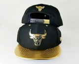 Matching New Era Chicago Bulls Black / Gold Metal Badge 9Fifty Snapback for Jordan 8 Black 'OVO