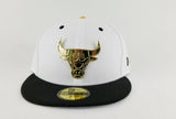 Matching New Era Chicago Bulls Gold Metal Fitted Hat Jordan 9 Black White Los Angeles