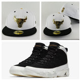 Matching New Era Chicago Bulls Gold Metal Fitted Hat Jordan 9 Black White Los Angeles