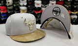Matching New Era Chicago Bulls Gold Metal Strapback Hat Jordan 13 DMP White Gold