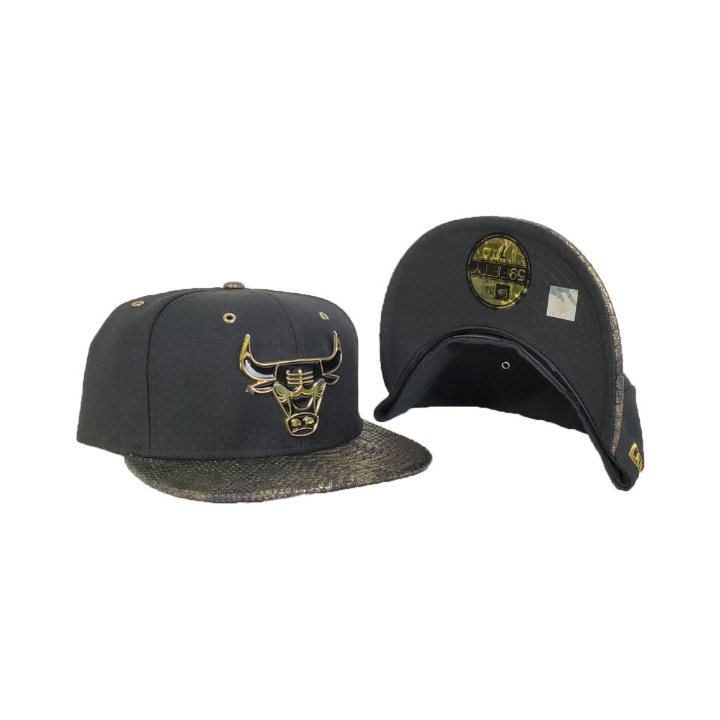 Matching New Era Chicago Bulls Metal Badge Logo Fitted Hat for Jordan 14  DMP Black Gold