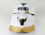 Matching New Era Chicago Bulls White / Gold Metal Badge 9Fifty Snapback for Jordan 8 White OVO