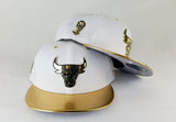 Matching New Era Chicago Bulls White / Gold Metal Badge 9Fifty Snapback for Jordan 8 White OVO