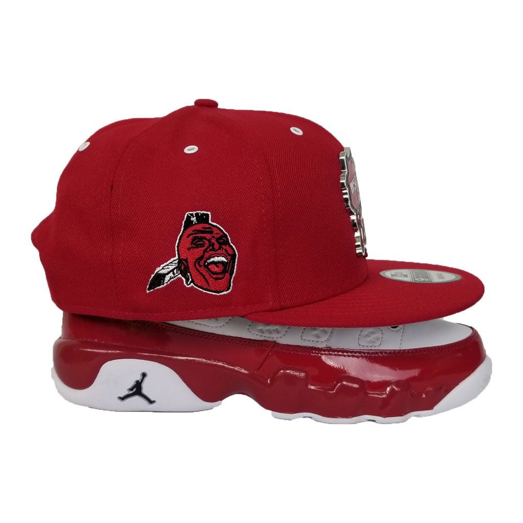 Matching New Era Milwaukee Braves Metal Badge Snapback Hat For Jordan 9 Gym Red