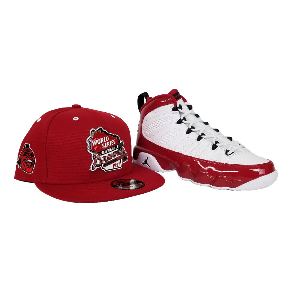 Matching New Era Milwaukee Braves Metal Badge Snapback Hat For Jordan 9 Gym Red