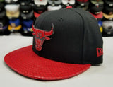 Matching New Era NBA Bulls Metal Logo Fitted Hat For Jordan 13 BRED Black / Red