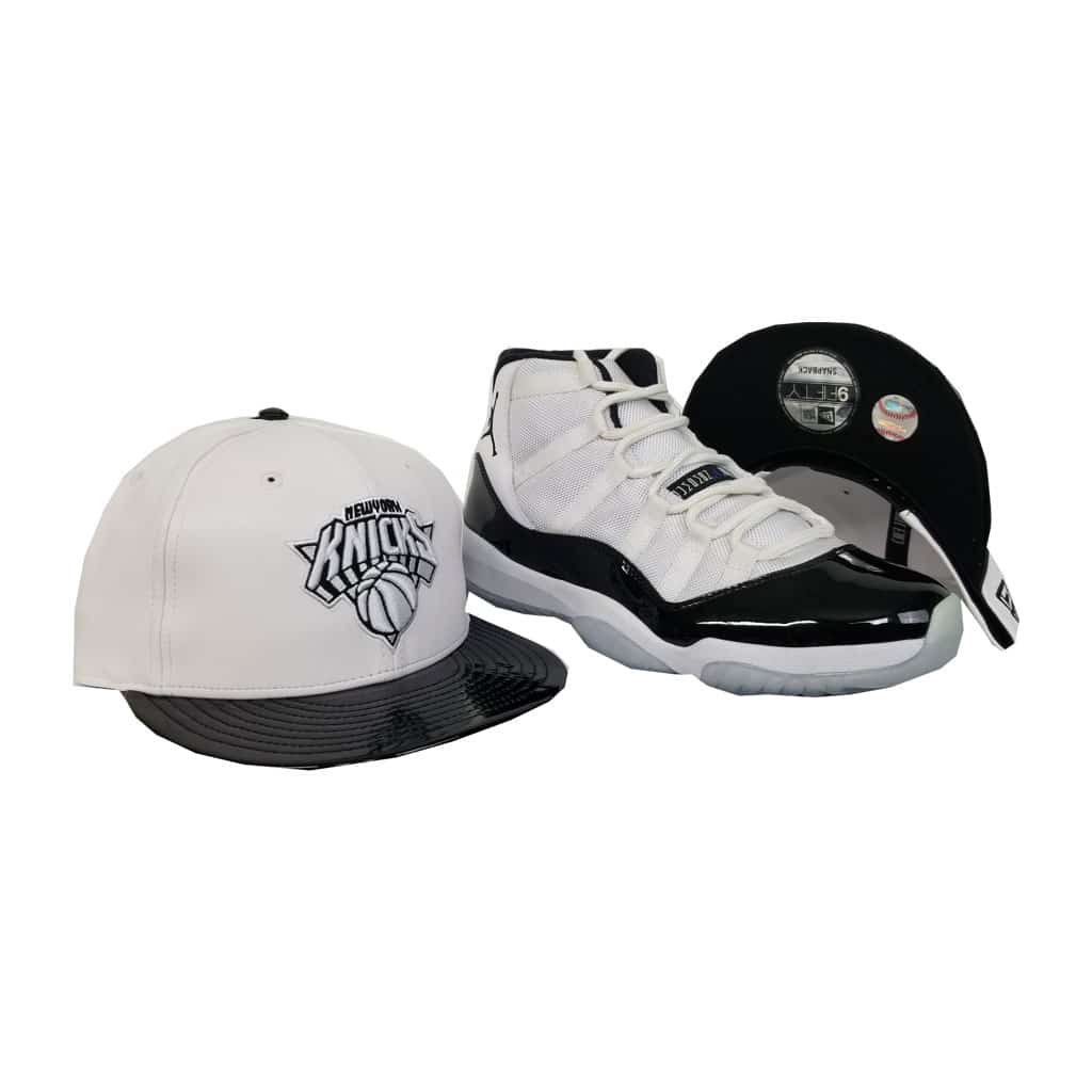 Matching New Era New York Knicks snapback Hat for Jordan 11 White Black Concord