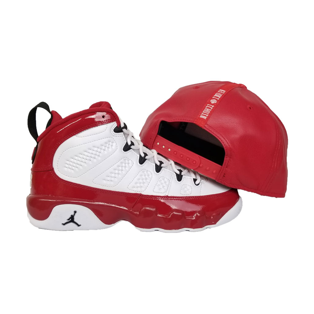 Matching New Era PU Leather New York Knicks Snapback Hat For Jordan 9 Gym Red