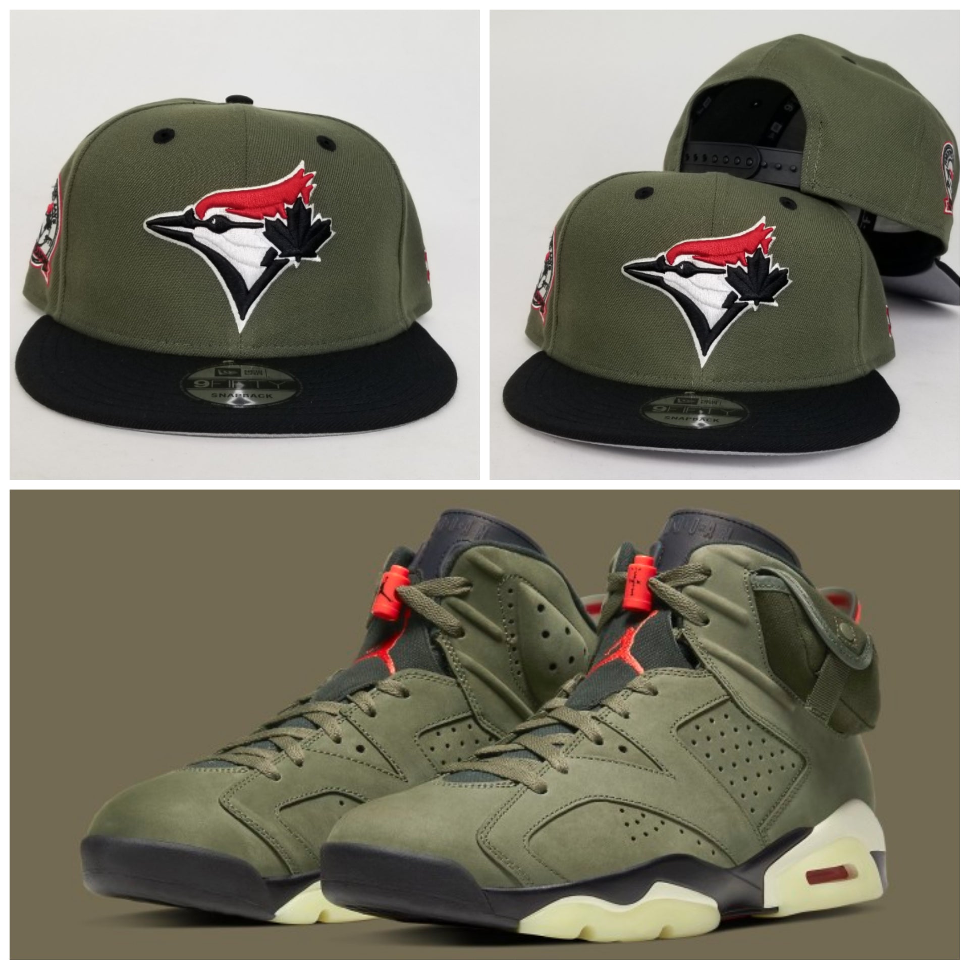 Matching New Era Toronto Blue Jays Snapback Hat for Jordan 6 Travis Scott