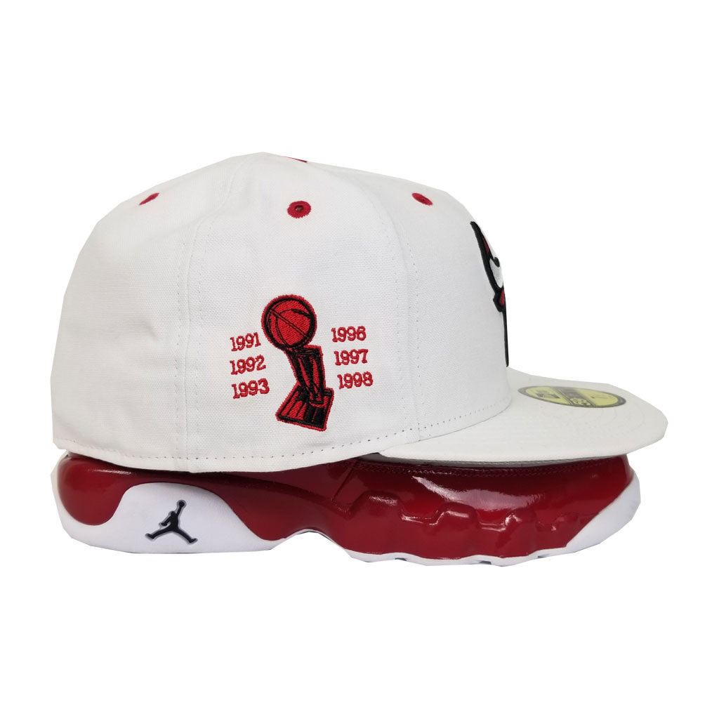Matching New Era White Chicago Bulls Fitted Hat For Jordan 9 Gym Red