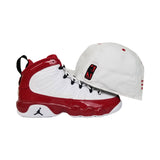 Matching New Era White Chicago Bulls Fitted Hat For Jordan 9 Gym Red