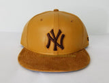 Matching New Era Yankee Wheat Faux Leather Fitted Hat for Jordan 1 Wheat Golden Harvest