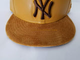 Matching New Era Yankee Wheat Faux Leather Fitted Hat for Jordan 1 Wheat Golden Harvest