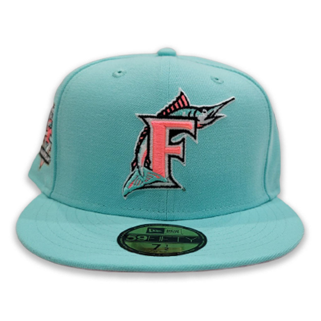 Mint Green Florida Marlins Pink Bottom 10th Anniversary Side Patch New Era  59Fifty Fitted