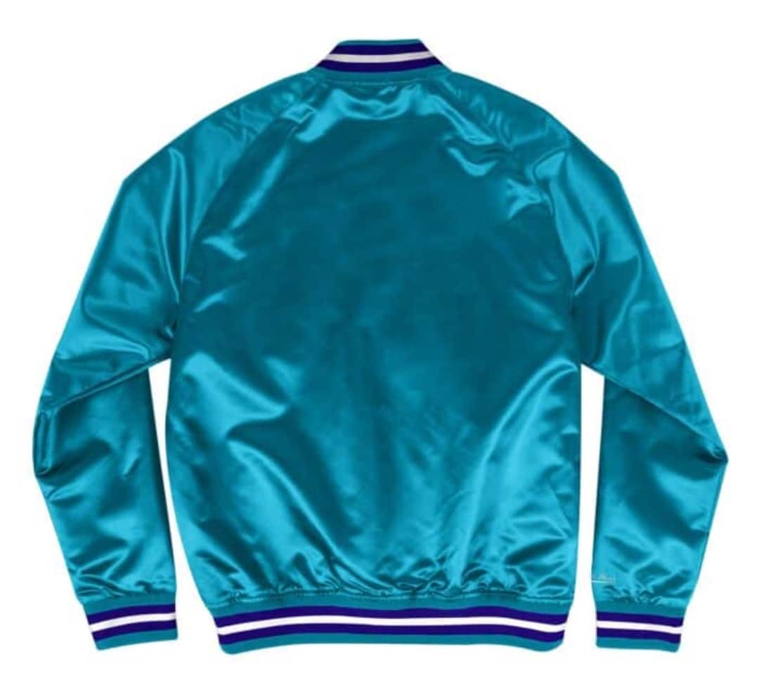 Maker of Jacket NBA Teams Jackets Charlotte Hornets Gray&Teal Varsity Satin