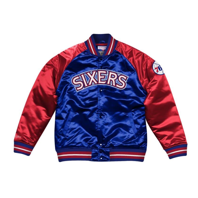 Mitchell & Ness Philadelphia 76ers Royal Blue Satin Varsity Jacket