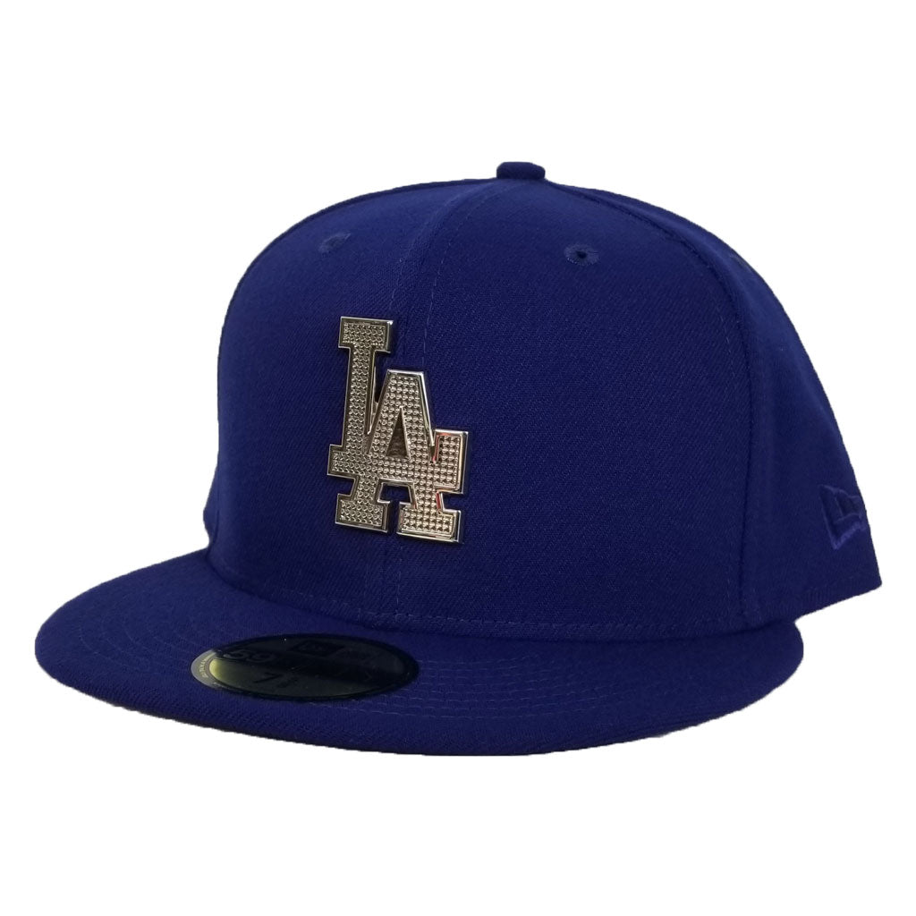 NEW ERA LOS ANGELES DODGERS SILVER METAL BADGE RHINESTONE 59FIFTY FITTED