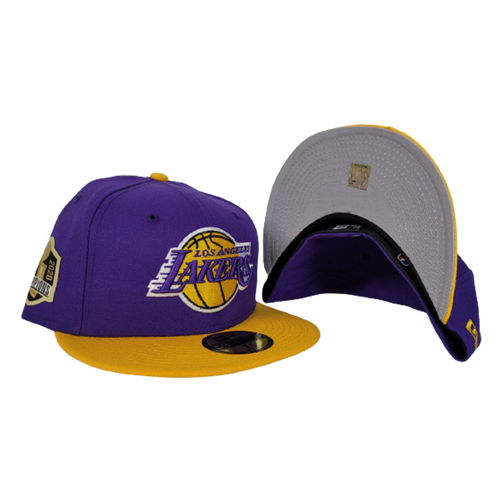 NEW ERA PURPLE / YELLOW 2TONE LOS ANGELES LAKERS NBA CHAMPIONS SIDE PATCH 59FIFTY FITTED