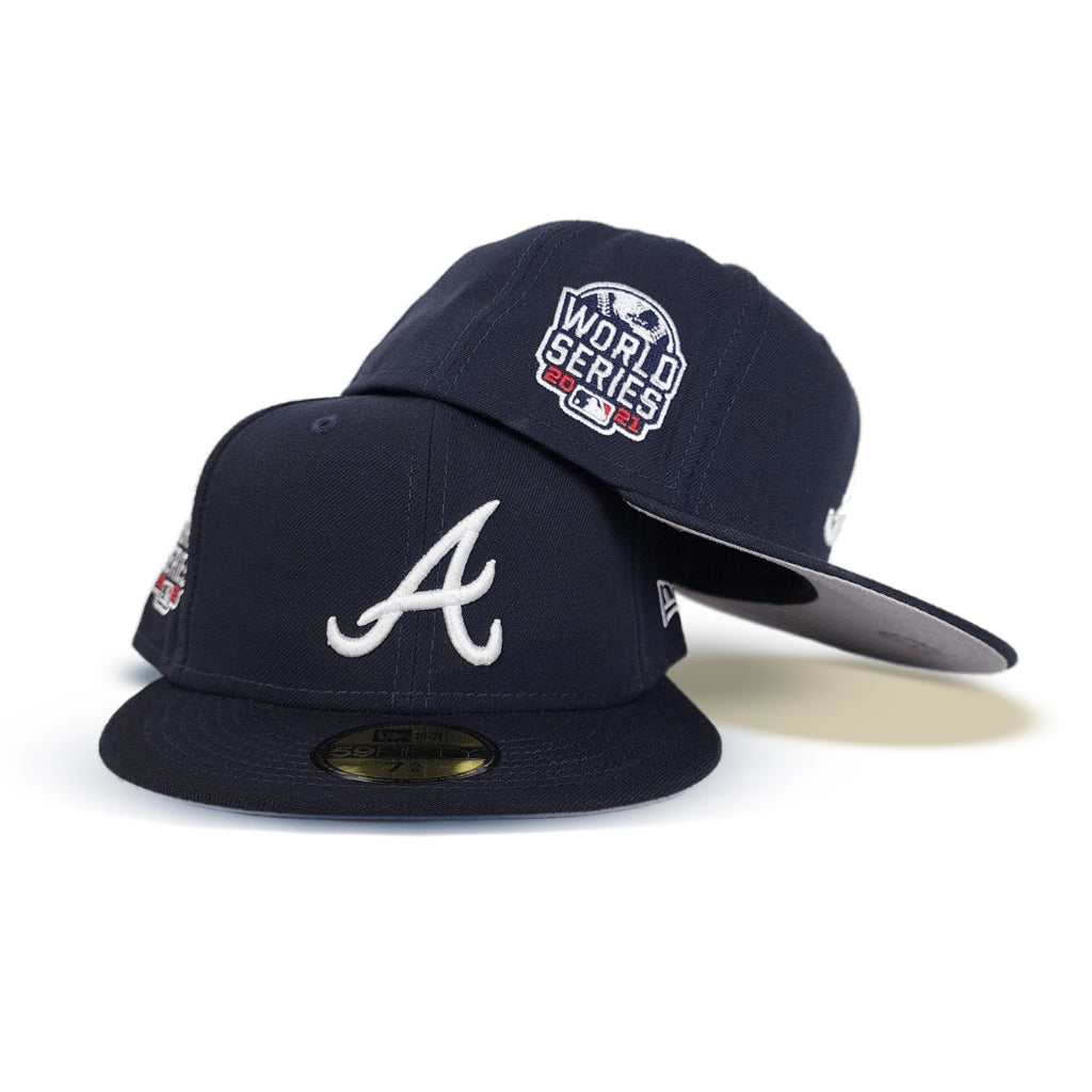 Navy Blue Atlanta Braves Gray Bottom 2021 World Series Side Patch New Era 59FIFTY Fitted 73/8