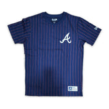 Navy Blue Atlanta Braves Red Pinstripe New Era Short Sleeve T-shirt