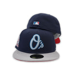 Navy Blue Baltimore Orioles Gray Visor Red Bottom 50th Anniversary Side Patch New Era 59Fifty Fitted