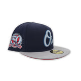 Navy Blue Baltimore Orioles Gray Visor Red Bottom 50th Anniversary Side Patch New Era 59Fifty Fitted