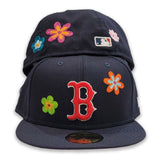 Navy Blue Boston Red Sox Flower Pattern Pink Bottom Side Patch New Era 59Fifty Fitted