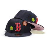 Navy Blue Boston Red Sox Flower Pattern Pink Bottom Side Patch New Era 59Fifty Fitted