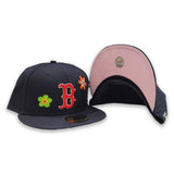 Navy Blue Boston Red Sox Flower Pattern Pink Bottom Side Patch New Era 59Fifty Fitted