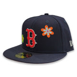 Navy Blue Boston Red Sox Flower Pattern Pink Bottom Side Patch New Era 59Fifty Fitted