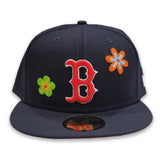 Navy Blue Boston Red Sox Flower Pattern Pink Bottom Side Patch New Era 59Fifty Fitted