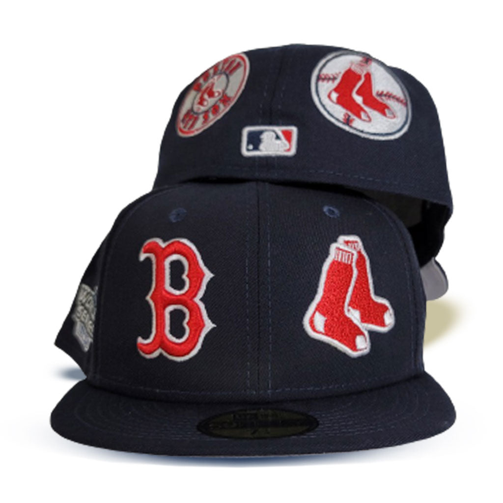 Boston Red Sox New Era Custom 59FIFTY Black UV Logos Patch Fitted Hat, 7 3/8 / Black