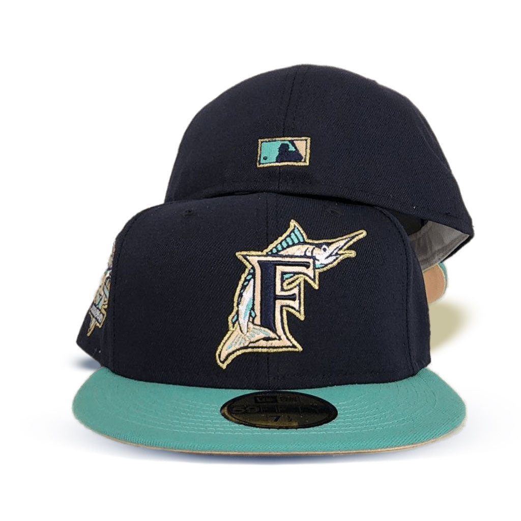 Navy Blue Florida Marlins Mint Visor Peach Bottom 10th Anniversary Side Patch New Era 59Fifty Fitted