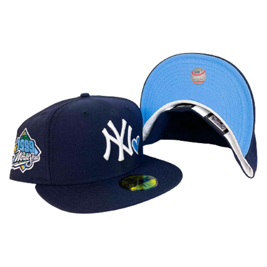 Men's New Era Light Blue/Brown York Yankees 1999 World Series Beach Kiss 59FIFTY Fitted Hat