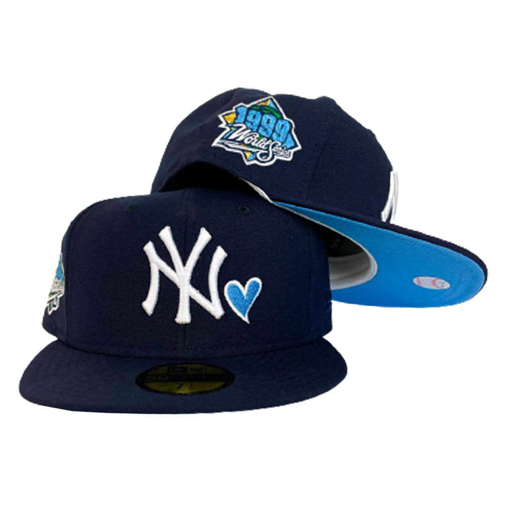Navy Blue Heart New York Yankees Icy Blue Bottom 1999 World Series New Era 59Fifty Fitted 2