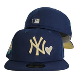Navy Blue Heart New York Yankees Soft Yellow Bottom 1999 World Series Side patch New Era 59Fifty Fitted