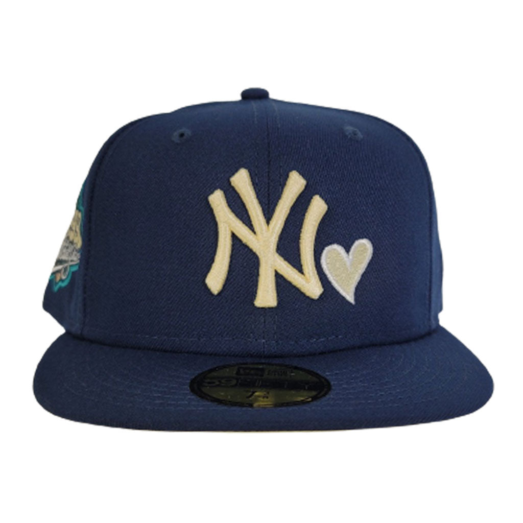 Navy Blue Heart New York Yankees Soft Yellow Bottom 1999 World Series Side patch New Era 59Fifty Fitted