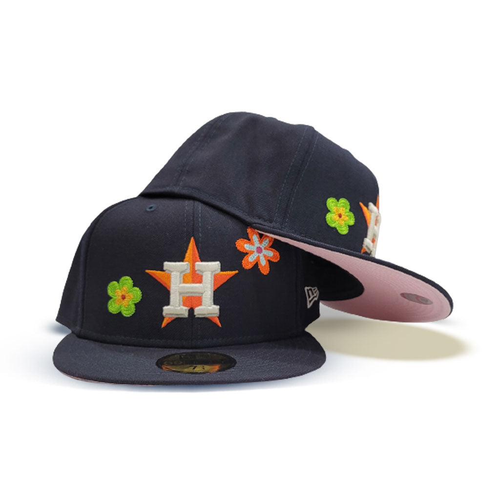 Navy Blue Houston Astros Flower Pattern Pink Bottom Side Patch New Era 59FIFTY Fitted 8