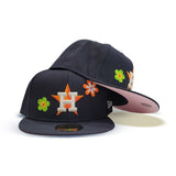 Navy Blue Houston Astros Flower Pattern Pink Bottom Side Patch New Era 59Fifty Fitted