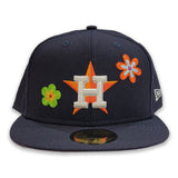 Navy Blue Houston Astros Flower Pattern Pink Bottom Side Patch New Era 59Fifty Fitted