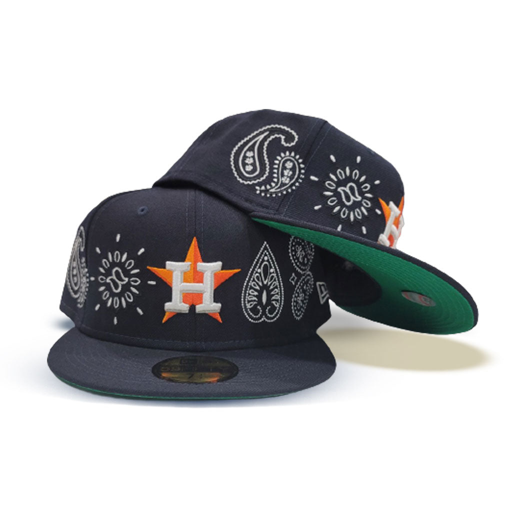 HOUSTON ASTROS New Era Paisley Embroidered 59FIFTY Fitted Hat 7 3/8 Blue  RARE
