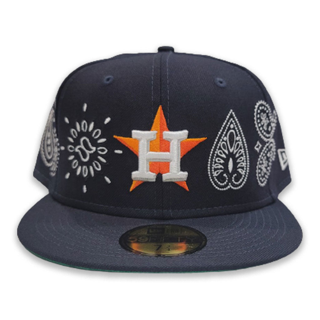 HOUSTON ASTROS New Era Paisley Embroidered 59FIFTY Fitted Hat 7 3/8 Blue  RARE
