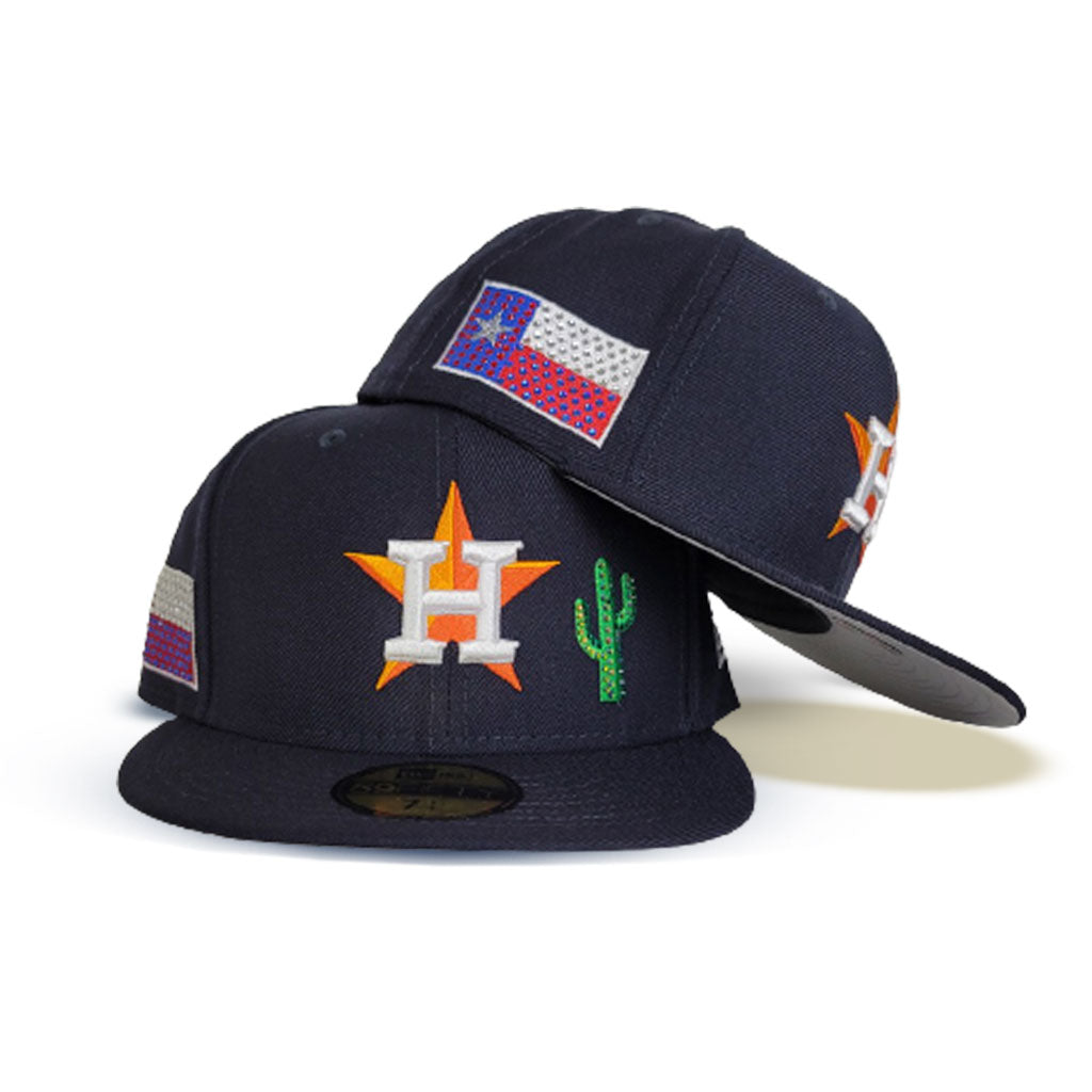 Navy Blue Houston Astros Grey Bottom Crystal Houston Flag Side Patch New Era 59FIFTY Fitted 7 3/4