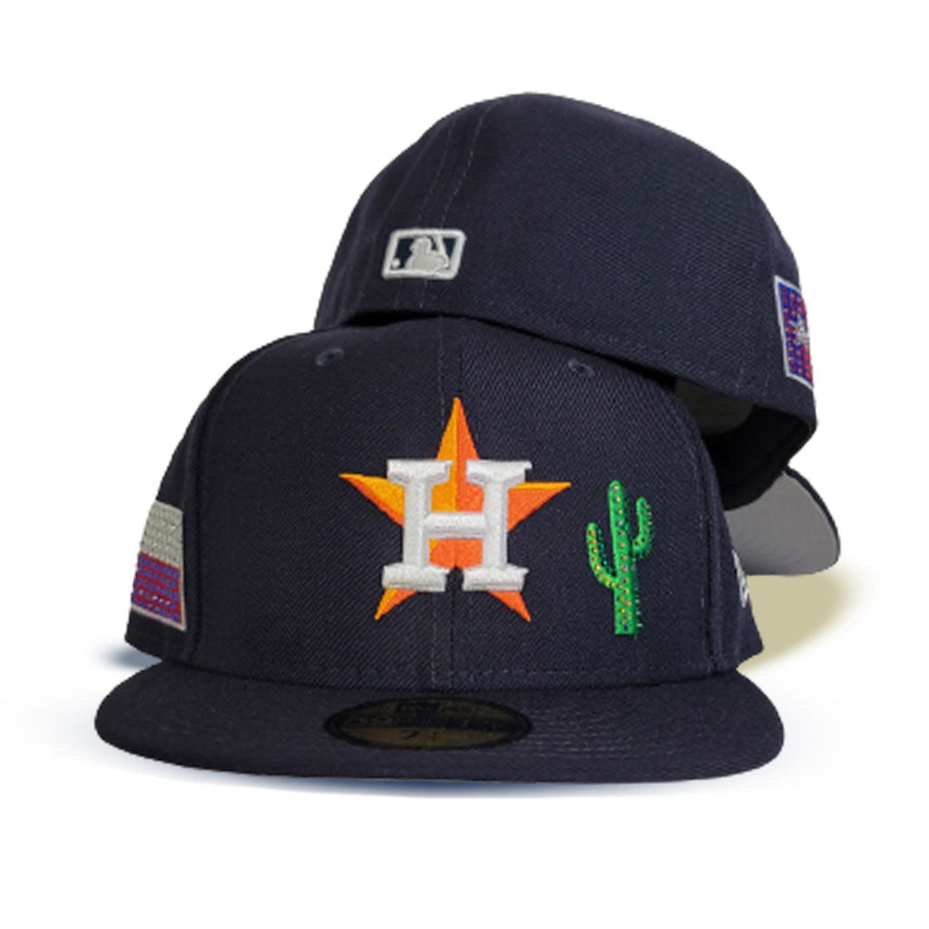 Navy Blue Houston Astros Grey Bottom Crystal Houston Flag Side Patch New Era 59FIFTY Fitted 7 3/4