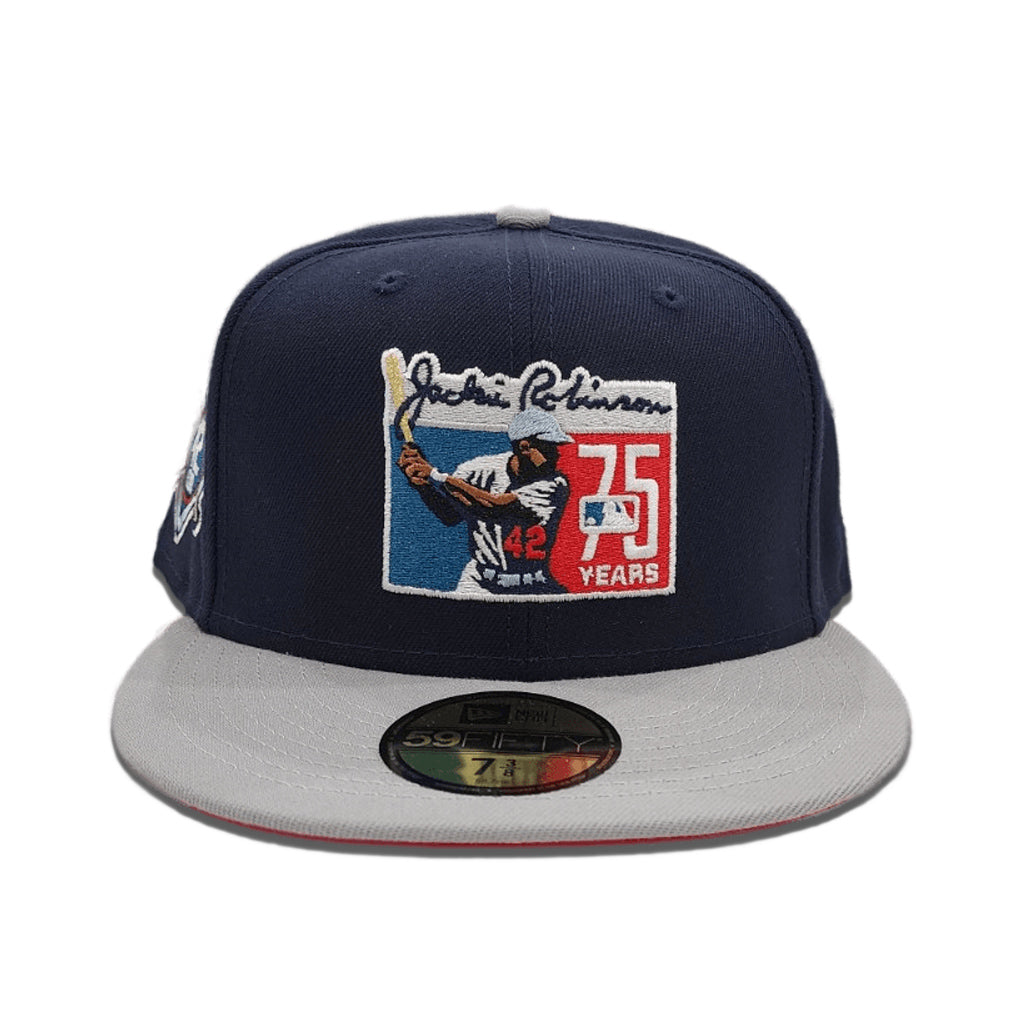 Black Jackie Robinson 75th Years Red Bottom Ebbets Field Side Patch New Era 59FIFTY Fitted 73/8