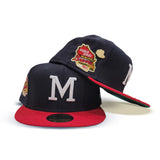 Navy Blue Milwaukee Braves Red Visor Green Bottom 1957 World Series Side Patch "59FIFTY DAY" New Era 59Fifty Fitted