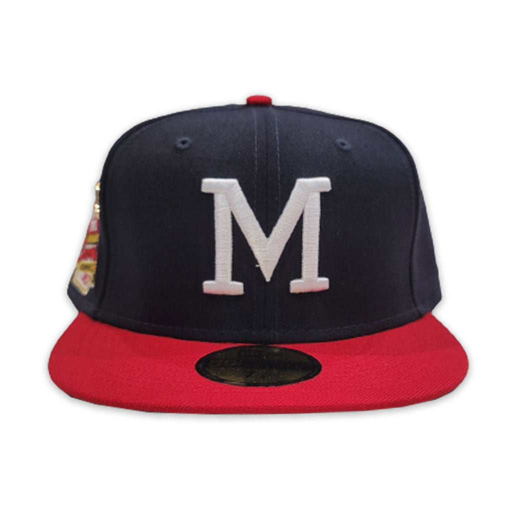 New Era 59FIFTY Milb Milwaukee Braves Pinstripe 5950 Day Collection Fitted Hat Camel Red